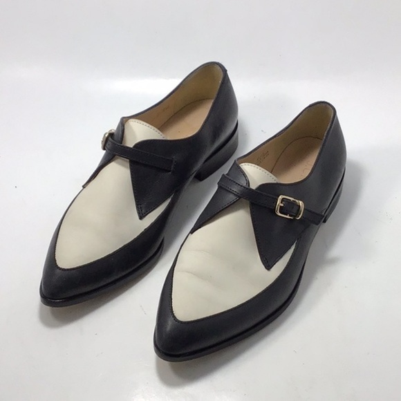 J.Crew Color lock Black White Leather Loafers 90s With Buckle Closure Size 6.5 - Picture 2 of 16